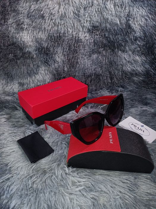 Óculos de Sol Estilo Cat-Eye PREMIUM – Preto e Vermelho (Full Set)