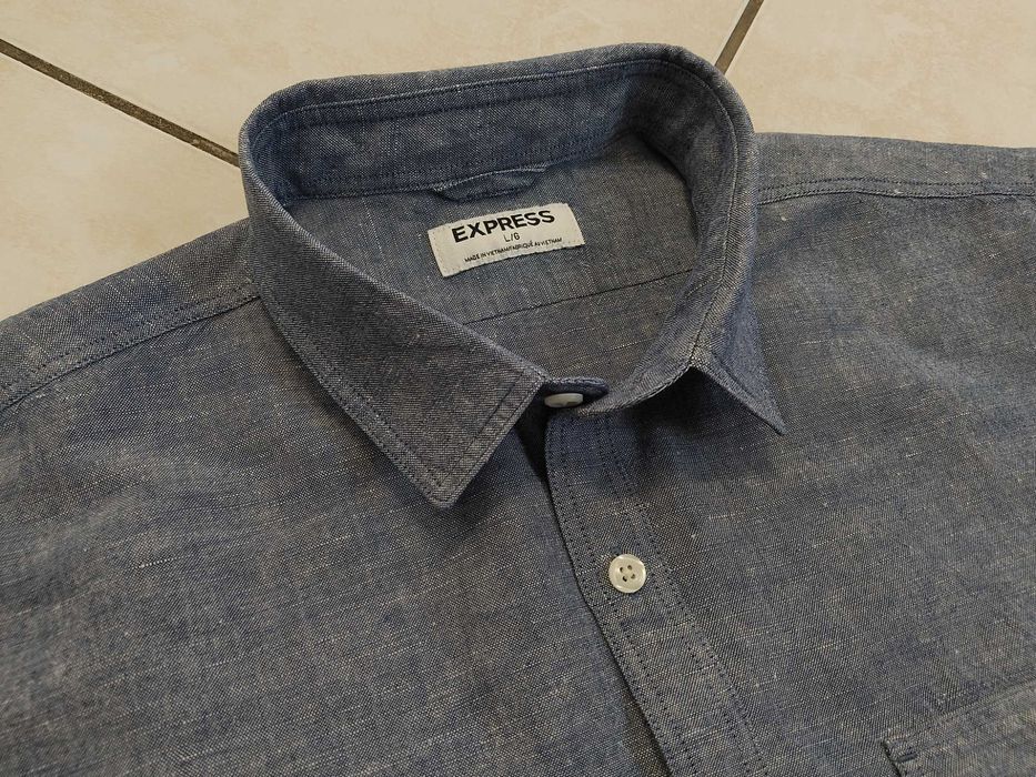 EXPRESS USA - NOWA! Markowa Koszula Męska z Lnem rozmiar L