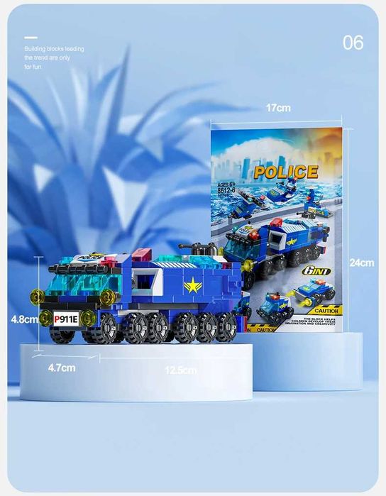 Klocki nowe edukacujne POLICE zestaw 147szt 6w1