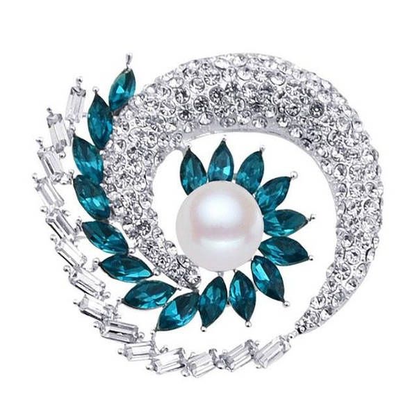 Брошка - Кришталеві завитки з бірюзовими каменями