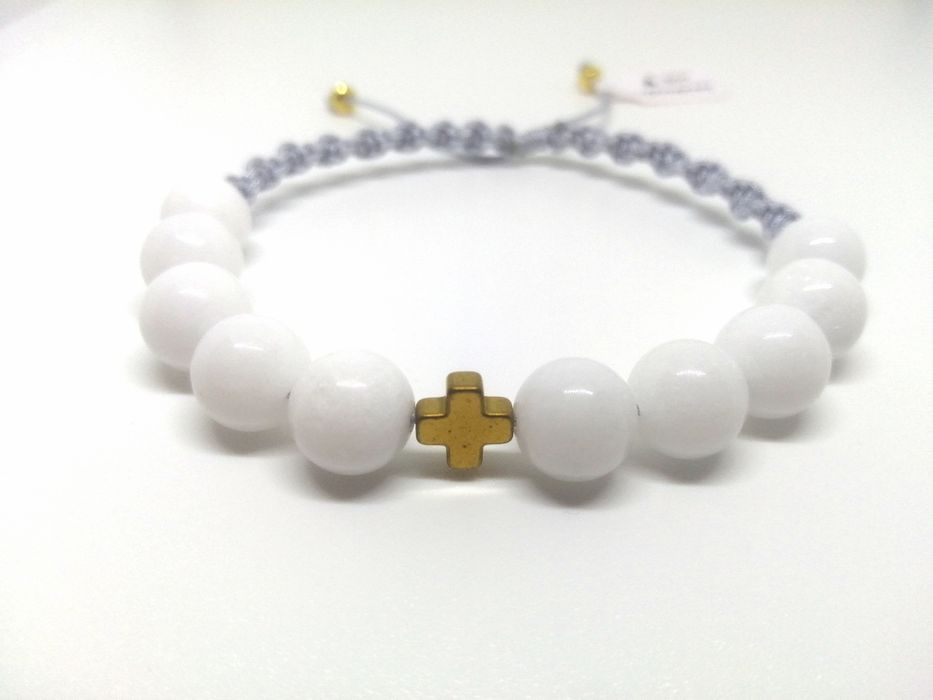 Różaniec bransoletka damski agat biały