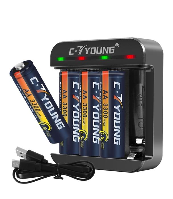 Ładowarka do akumulatorów AA C-TYOUNG z 4 akumulatorami 3300 mAh