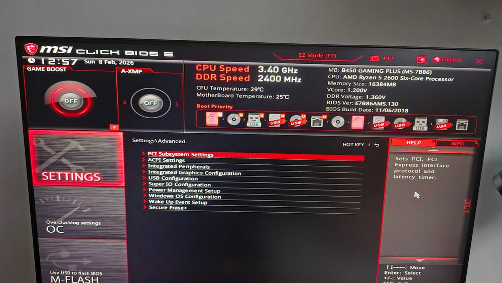 PC AMD Ryzen 5 2600; MSI B450 Gaming Plus; 16 GB DDR4; MSI GTX 1060
