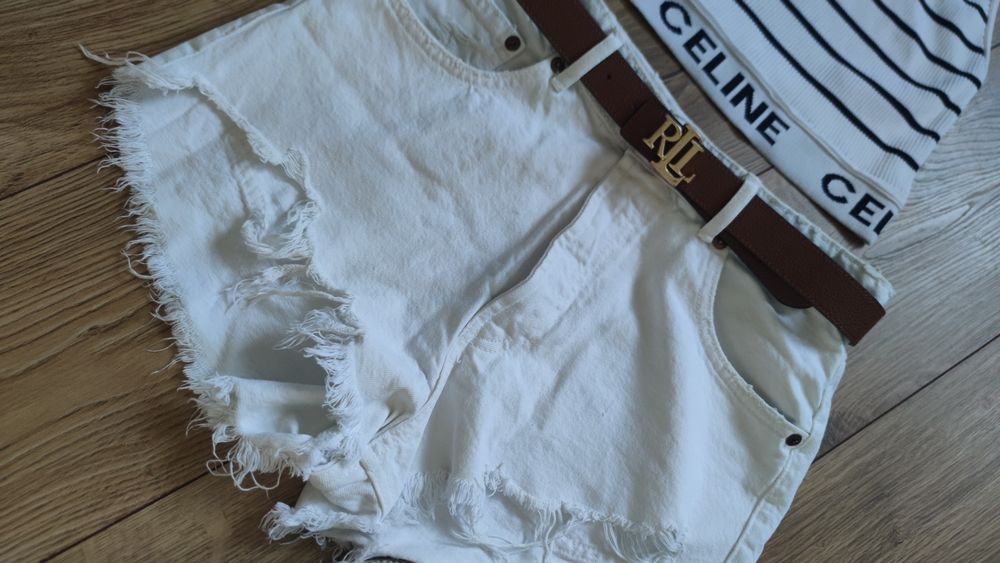 Spodenki białe jeansowe Zara rozm 38 szarpane denim