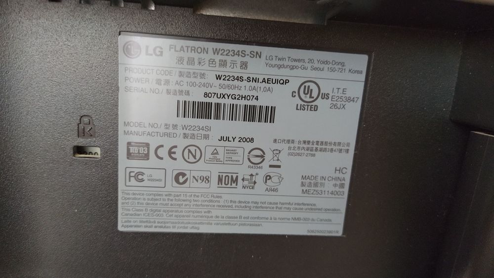 монітор LG Flatron W2234 S-SN — 22,4"
