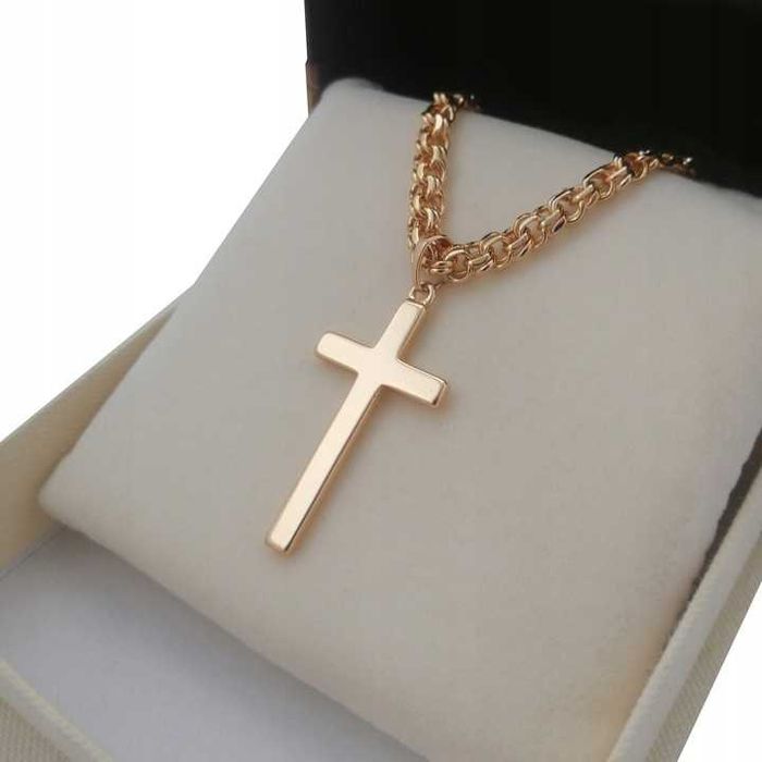 Pozłacany 18k złotem łańcuszek garibaldi + krzyżyk PREZENT !