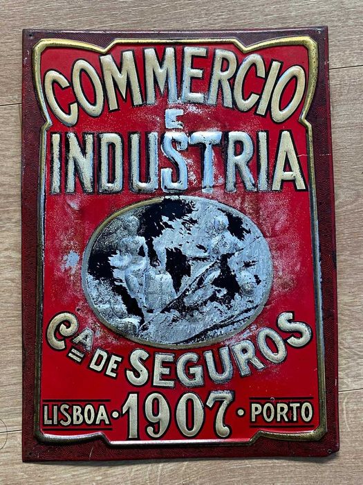 Placa antiga original Companhia de Seguros Commercio e Industria 1907