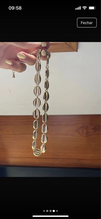 Conjunto colar e brincos com beijinhos dourados