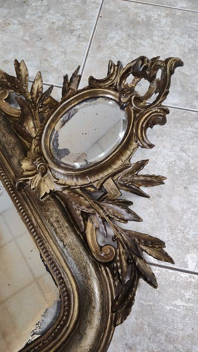 Srebrne stare lustro antyk - stara tafla i srebrzona rama