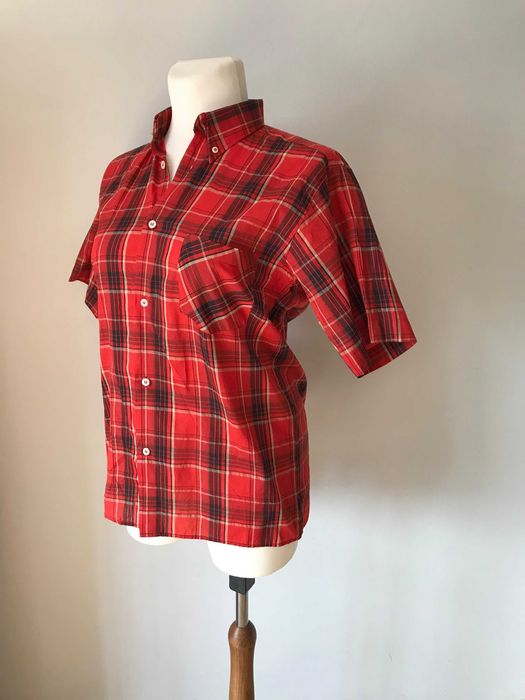 Koszula w kratkę czerwono czarno białą r. 44  vintage retro