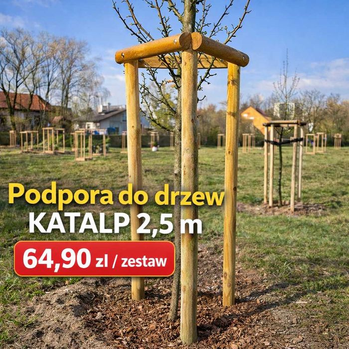 Podpora do drzew KATALP 2,5m – zestaw impregnowany (taśmy + wkręty)