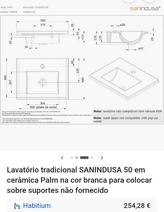 Lavatório Sanindusa novo modelo Palm