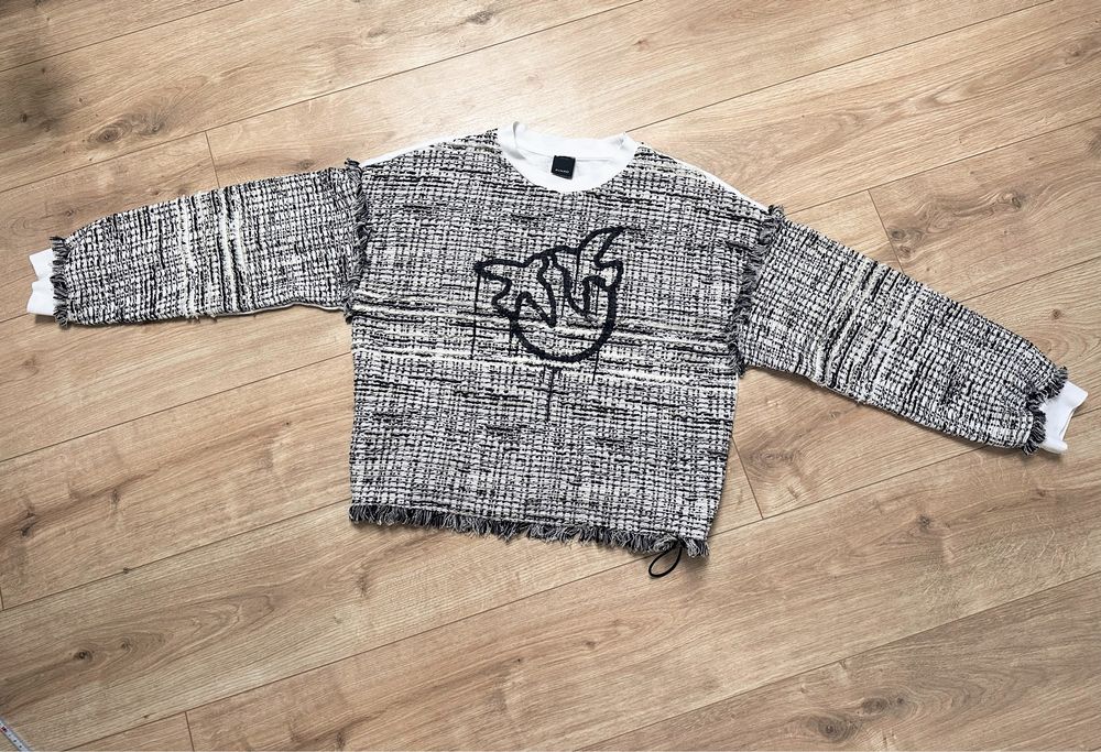 Bluza Pinko szara biala logo tweed oversize