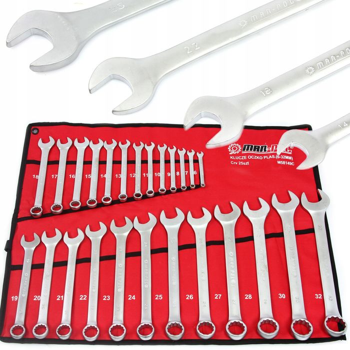 Mar-Pol Zestaw kluczy płasko-oczkowych CrV 25szt 6-32mm