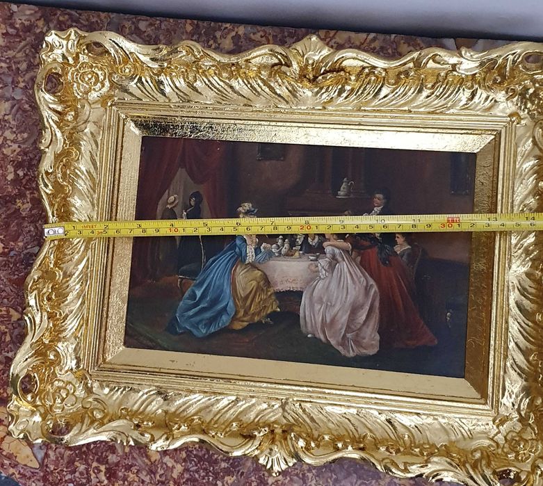 Obraz olejny . Piękna złota rama. 18x26 cm. J Morgan