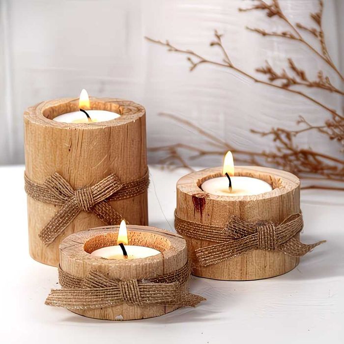 Набір з трьох дерев'яних виробів різних розмірів, прикрашених бантиком