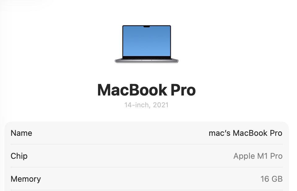 MacBook Pro 14’ 2021 M1 Pro 16Gb RAM 512Gb SSD