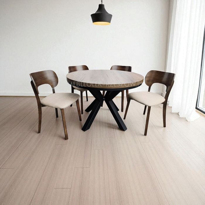 Stół okrągły na podstawie pająk metal loft