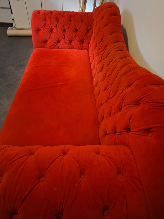 Sofa typu glamour, duża, czerwona