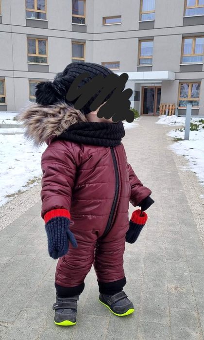 Kombinezon zimowy futerkowy kaptur 86/92