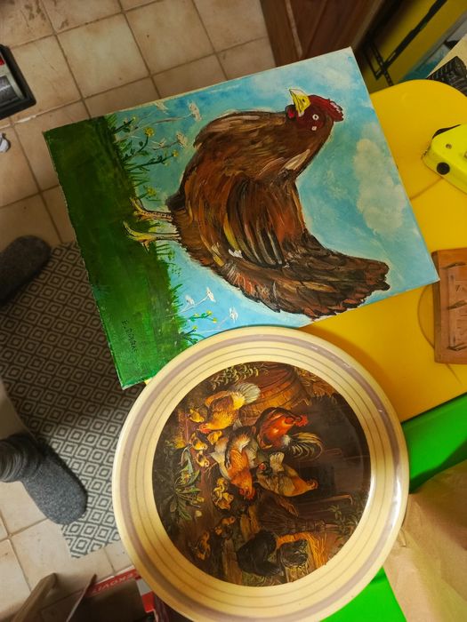 Obrazek i talerz kury wieś