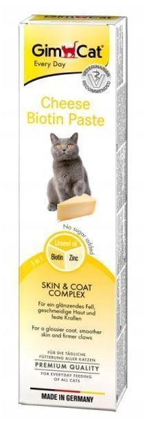GimCat Pasta Z Biotyną I Serem 100g Suplement Witaminowy Dla Kotów Puszystej Sierści Ochrona Skóry I Sierści
