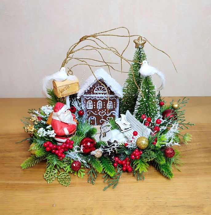 Новорічний різдвяний вінок новорічна композиція на стіл купити декор