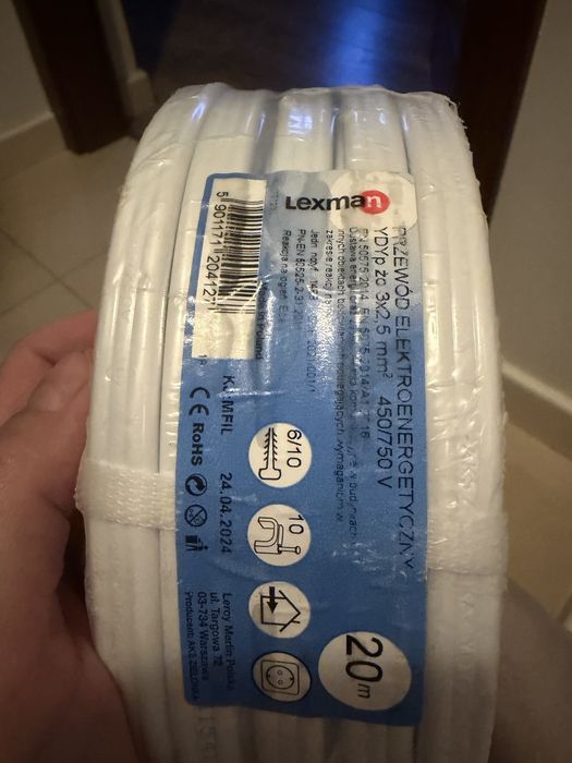 Przewód kabel elektryczny YDYp żo 3x2.5 mm² 450/750V Lexman 20m NOWY