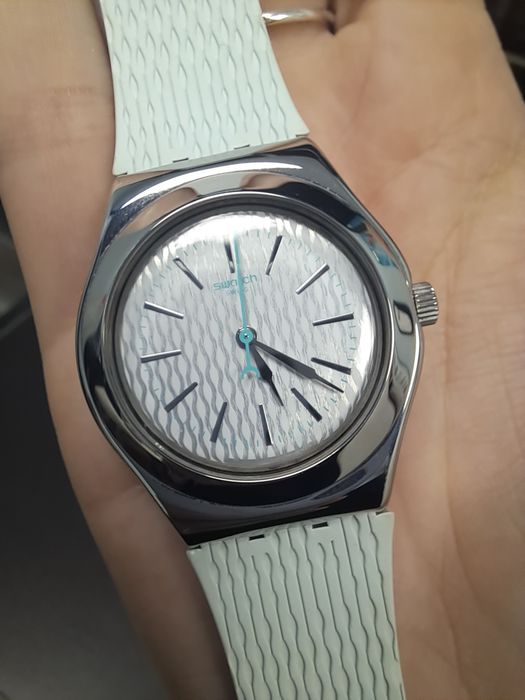 Zegarek swatch irony medium srebrny miętowy super stan