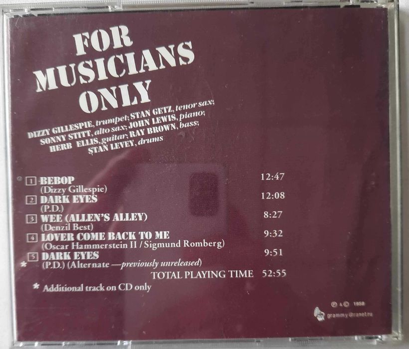 Dizzy Gillespie Stan Getz Sonny Stitt For Musicians Only CD JAZZ