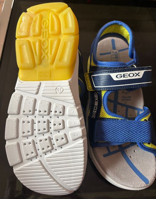 GEOX sandały J SANDAL FLEXYPER BO NAVY/LIME  skórzane LED, świecące