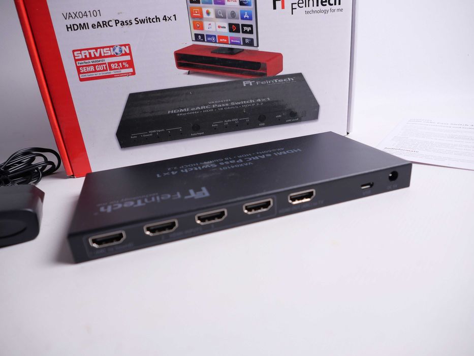 FeinTech VAX04101A HDMI eARC Pass Switch 4x1 для 3 джерел HDMI, саундбара та телевізійних проекторів 4K HDR Dolby Atmos