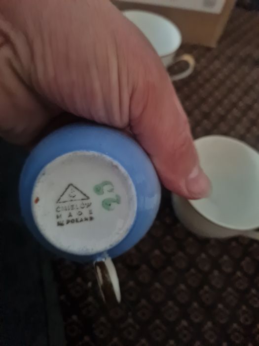 Filiżanki do kawy Ćmielów błękitne złote cztery