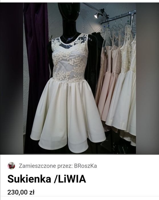 Sukienka na wesele w kolorze ecru.