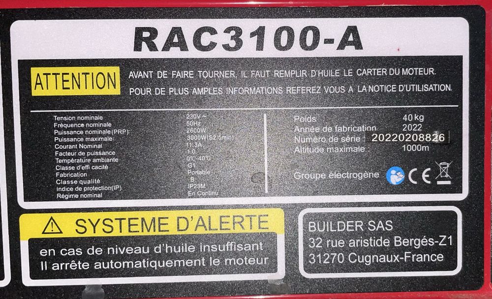 Генератор бензиновый RAC 3100 -A