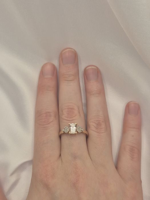 Retro Złoty pierścionek 9k diamenty 0,15 ct brylanty topaz duży R17