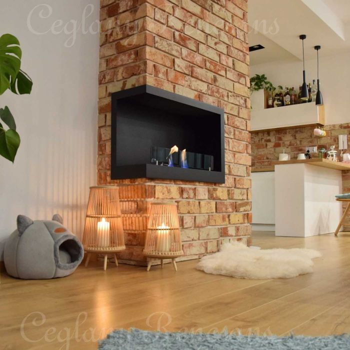 Płytki ceglane, sciana z cegły, RUSTYKALNE LOFT, stylowy kominek