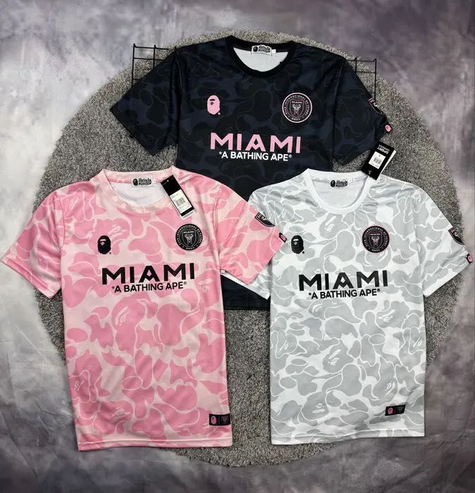 Футболка Adidas Bape x Inter Miami бейп рожева і сіра усі розміри