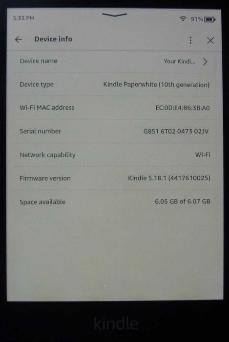 Kindle paperwhite 4 10th generacja - 8 GB pamięci -02JV-