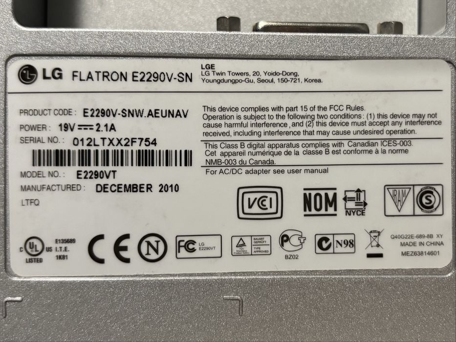Sprzedam monitor LED, LG FLATRON E2290V-SN