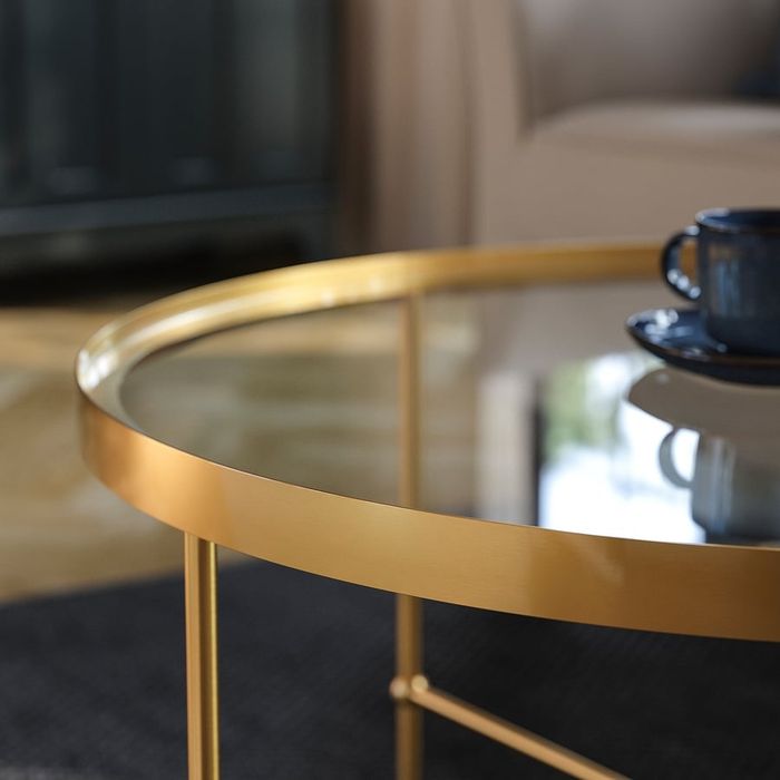 Mesa de centro Torsjo, efeito dourado/vidro, 88 cm
