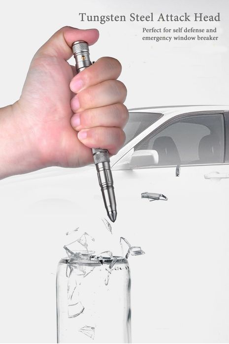 Якісна Тактична ручка 5-в-1 P08: Склобій + Ніж + LED фонарик | Авіаційний алюміній | EDC