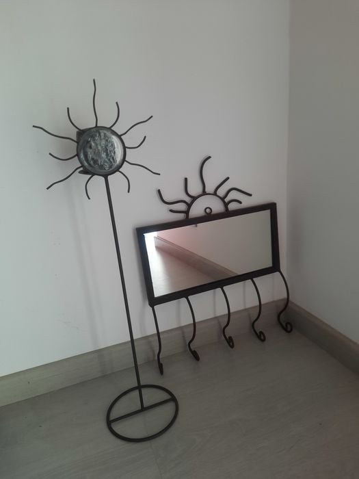 Conjunto candelabro, chaveiro e suportes cortinado em ferro