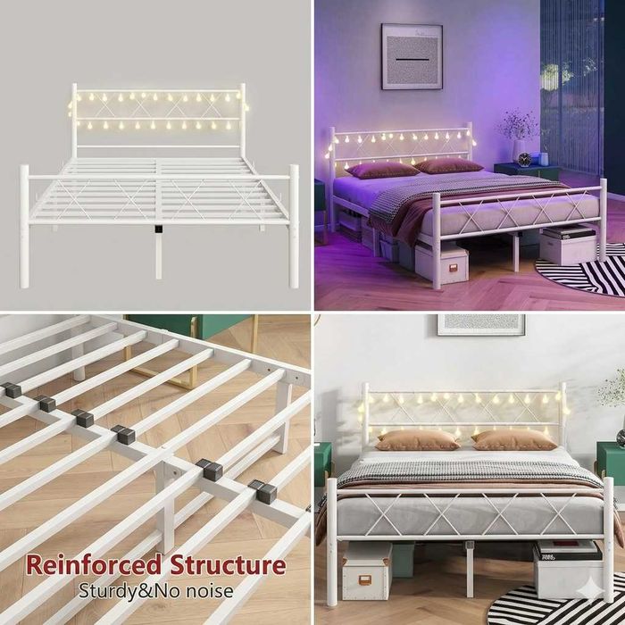 Cama de Casal 140x200 em Metal com Iluminação LED (Nova na Caixa) – Amora