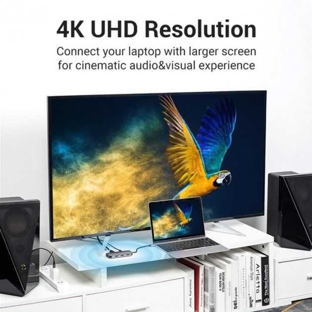USB-хаб Vention USB3.1 Type-C > HDMI/USB 3.0x3/RJ45/PD 100W Hub 6-in-1