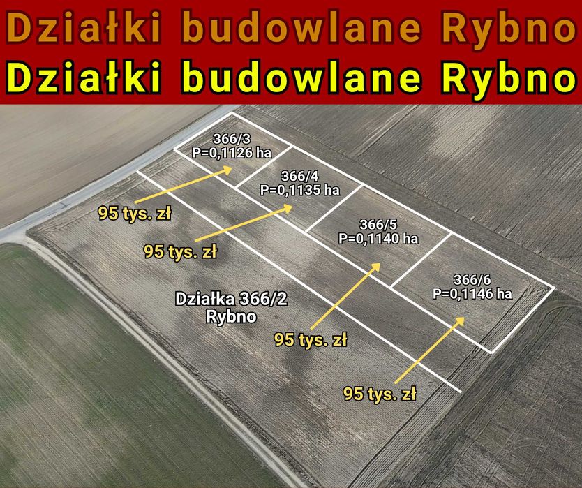 Sprzedam działki w Rybnie - 2 minuty do jeziora - nowe ceny!