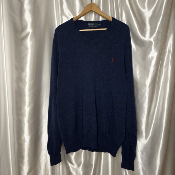 vintage sweterek granatowy  Polo Ralph Lauren wełna merino logo serek