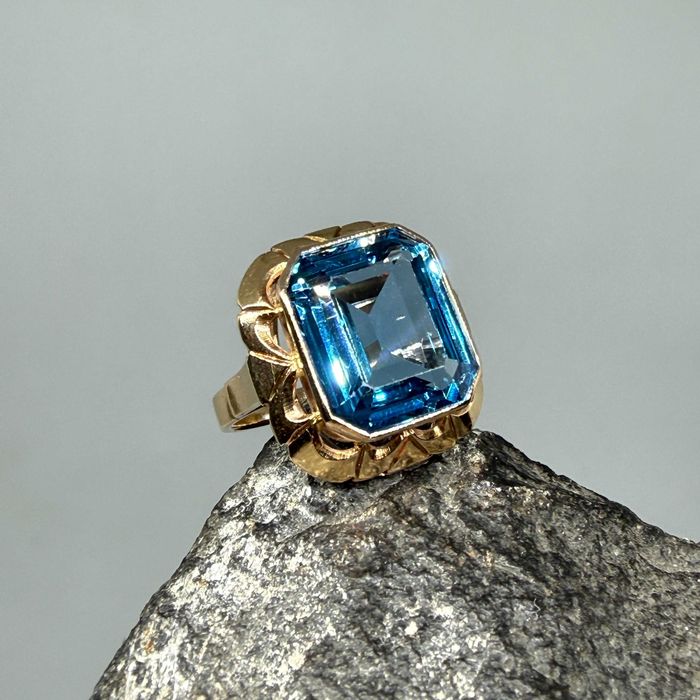 Stary Złoty pierścionek WARMET z TOPAZEM - ROZMIAR 15 - próba 585 14k