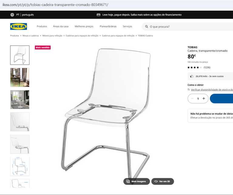 Mesa de jantar extensível branca + 6 cadeiras de acrílico Tobias (IKEA)