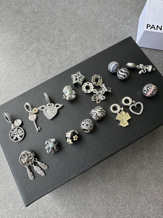 Pandora оригинал, браслет, серьги, шармы, пандора, серебро золото